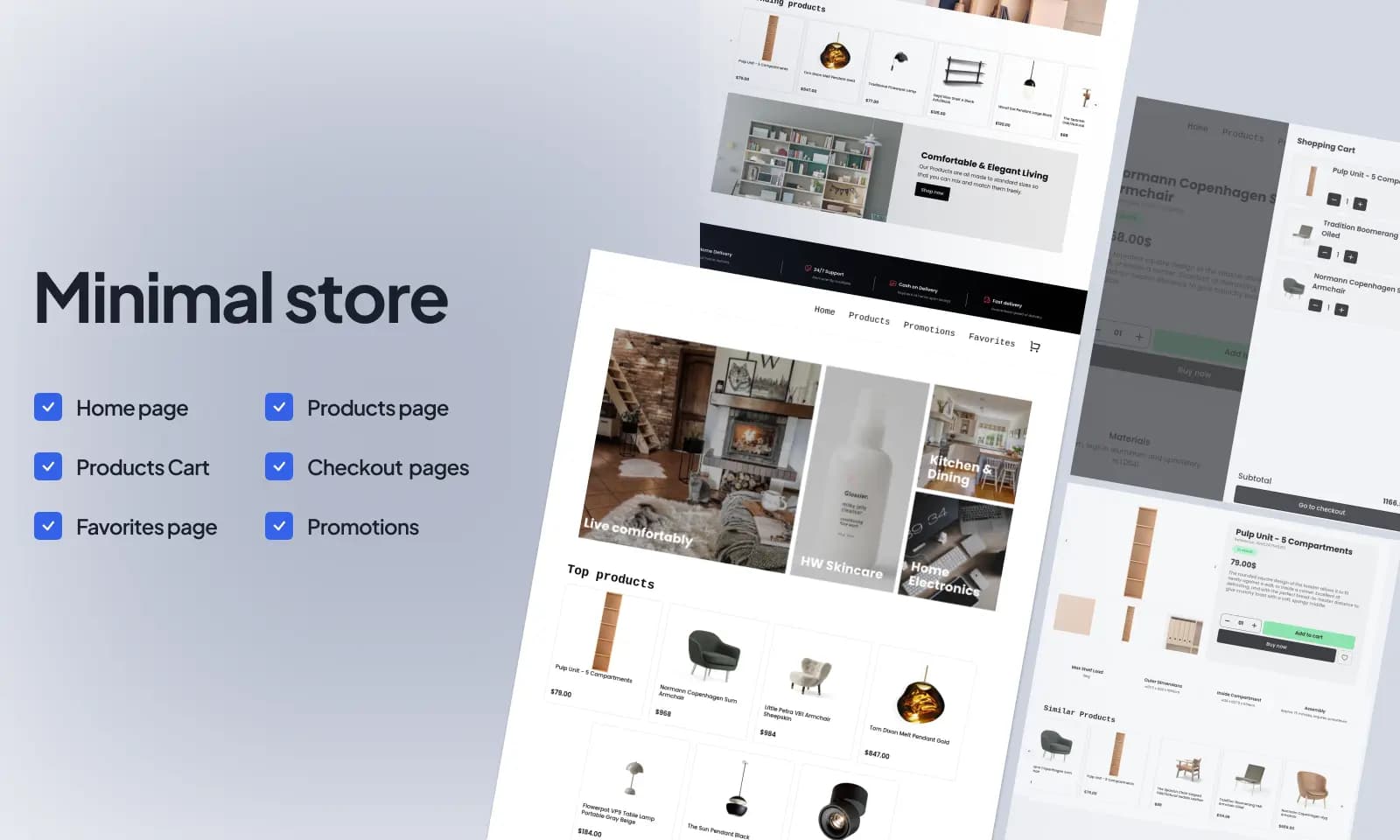 Minimalist shop with all the necessary features of an ecomm .